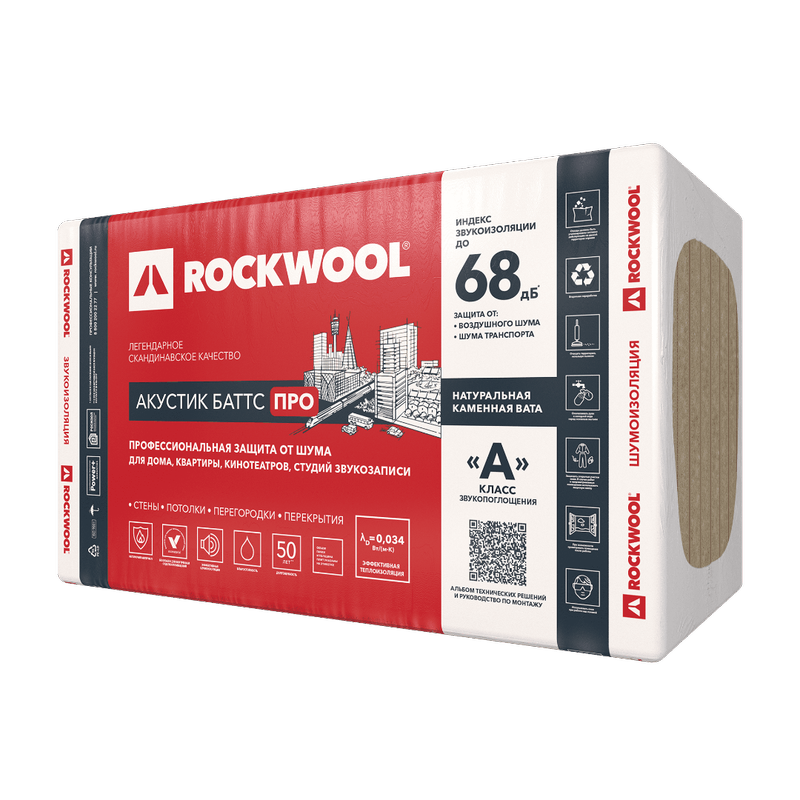 Утеплитель Роквул Акустик Баттс ПРО 200х600х1000
